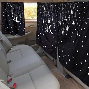 BBTO Privacy Curtains Set - 3 Car Dividers for Windows, Sedan, SUV, Travel & Camping - Detachable, Moon & Star Design