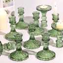 Glass Candle Holder Set of 12, Green Taper Candle Holders Bulk, Vintage Candlestick Holders, Candle Stick Holder for Table Centerpieces, Wedding, Festival & Home Decor
