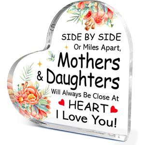 3 x Gifts for Mom from Daughter,Appreciation Gifts for Mom Birthday Thanksgiving Christmas,Always Be Closer At Heart Sign Acrylic Flowers Plaque 4.5x4.5 Inches