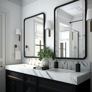 USHOWER 2-Pack Black Bathroom Mirrors 24 x 36 Inch, Metal Frame Rectangle Mirror, Modern Farmhouse Vanity Mirror, Wall Mounted (36"L x 24"W, 2 Pack)