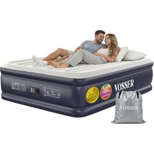 VOSSER Air Mattress Queen with Built-in Pump, 18" Raised Inflatable Blow Up Mattress, Upgraded Heavy Duty Portable Air Bed for Home, Guests, Floor & Camping, Self Inflating Colchon Inflable for Adults