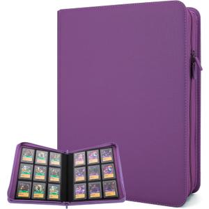 Forzarocket 324 Toploader Binder | 9-Pocket Zippered Ringless Album for TCG & Sports Cards | PU Leather Side-Load Storage (Violet)