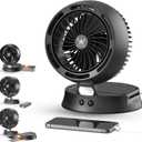 Rechargeable Solar Fan Outdoor for Camping - 10400mAh Battery Operated Fans Solar Portable Tent Fan for Greenhouse,LED Lantern,4 Speeds with PowerBank for Car,Ship,Carnival (Black)