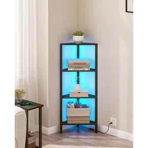 TUTOTAK Corner Shelf, 4-Tier Corner Bookshelf for Small Space, Narrow Display Corner Shelf Stand with Storage Rack, for Living Room, Bedroom, Black BS05BK004L