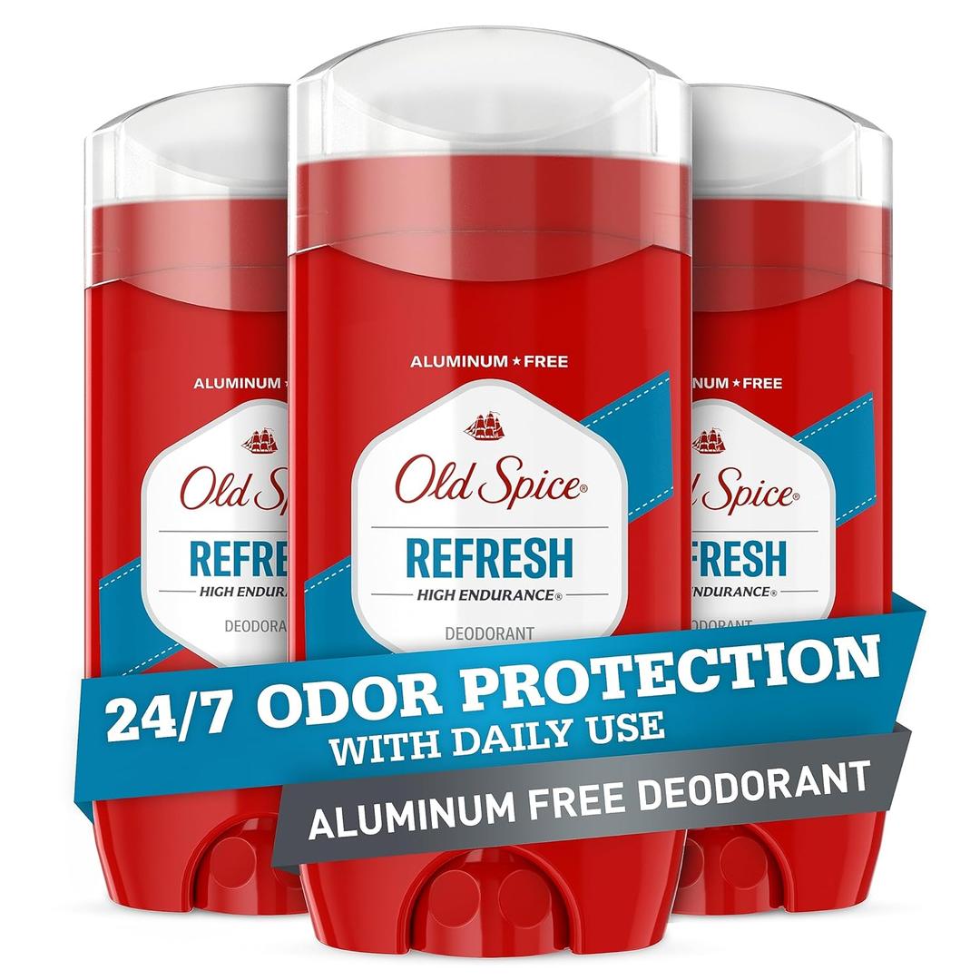 Old Spice Aluminum Free Deodorant For Men, High Endurance, 24/7 Sweat Defense & Odor Protection, 24/7 Freshness & Lasting Scent, Refresh Scent, 3.0 oz (Pack of 2)