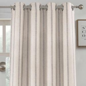 DriftAway Farmhouse Linen Blackout Curtains 96 Inches Long for Bedroom Striped Double Layer Thermal Insulated Sound Reducing Lined Grommet Rustic Drapes for Living Room 2 Panels W52 x L96 Gray