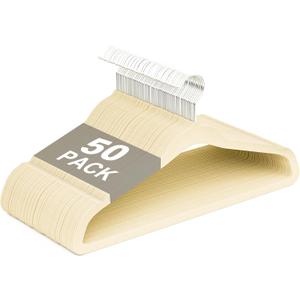 Velvet Felt Hangers 50 Pack, Non Slip, Slim, Space Saving, Ivory