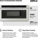 Zephyr 30 inch Built In Drawer Microwave Oven Under Cabinet - Integrated, Wall Mount, Under Counter Pull Out Microwave Drawer 1.2 cu ft, Preset Cooking Options, Easy Clean Coating, 1000W