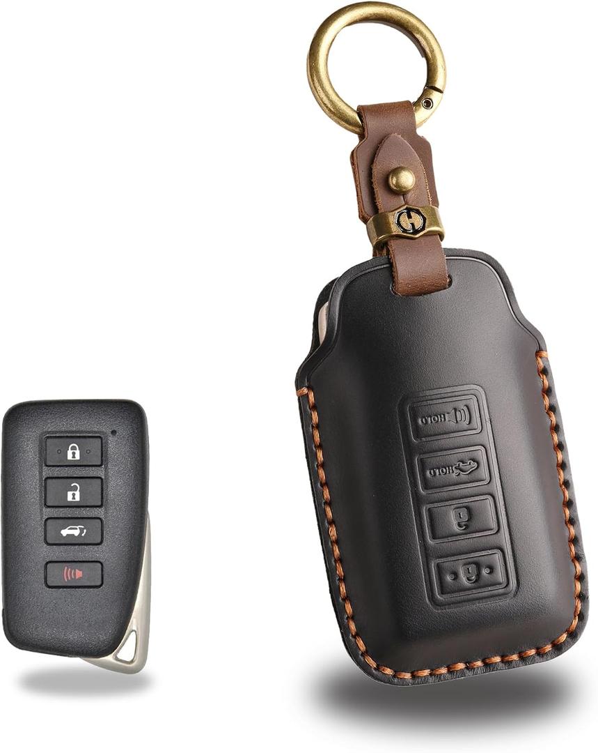 Leather Key Fob Cover with Keychain Compatible with Lexus RX ES GS LS NX RS GX LX RC LC (BLACK)