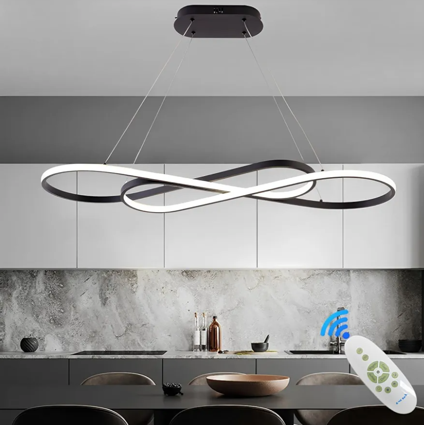 LED Chandelier,39.4inch Modern Led Pendant Light with Remote,Dimmable Black Chandelier for Dining Room,Adjustable Height 45W Aluminium Contemporary Ceiling Hanging Light Fixture for Kitchen