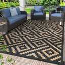 GENIMO Outdoor Rugs 8x10 Waterproof, Reversible Mats, Area Plastic Straw Rug, Outside Carpet, Geometric Rv Mat for Patio Camping Rv Picnic Backyard Deck Balcony Porch Beach Trailer (Black & Brown)