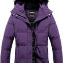 Pursky Women's Warm Winter Thicken Coat Waterproof Cropped Jackets Parka With Removable Hood (Large, Purple)