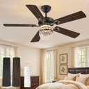 Fanbulous 48 Inch Crystal Chandelier Fan with 22w LED, Fandelier Ceiling Fan with Light, Dimmable, 3CCT, 6-Speeds, Quiet DC Motor, Ceiling Fan Chandeliers, Modern Ceiling Fans for Bedroom, Living Room (Black)