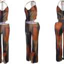 Geulis Sexy Jumpsuits for Women Mesh Halter Sleeveless Cut out Tie Dye Jumpsuit Party Clubwear (XL)