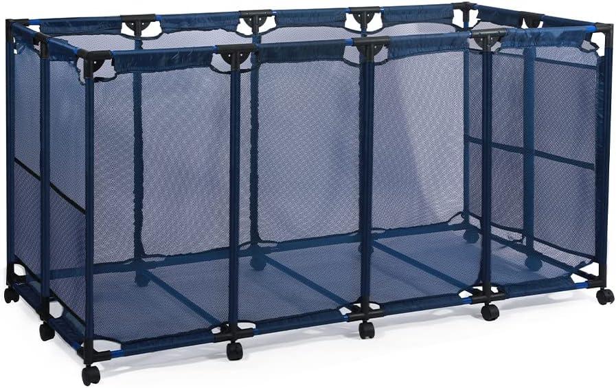 JEFEE Pool Storage Bins Rolling Pool Safety Storage Cart Standard Noodles Holder Organizer with Nylon Mesh, for Pool Floats Storage, Pool Toys Storage Large Capacity 64.57" L*30.51" W*33.46" H Blue