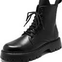 QEOSNBX Men'S Black Patent Leather Platform Combat Boots Fashion Side Zipper Wide Toe Lace Up Chunky Lug Sole High Top Motorcycle Boots Comfort Waterproof Non-Slip Casual Ankle Booties (11)