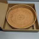 Round Rattan Serving Tray with Handles, Natural Wicker Decorative Tray for Serving, Fruit/Bread Serving Basket, Round Woven Tray，14 inch, Gift Idea Choice (14")