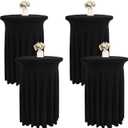 4 Packs 32 x 43 Inch Spandex Round Cocktail Table Skirts with Wavy Drapes Stretch Cocktail Tablecloth Fitted High Top Tables for Wedding Bar Party Banquet (Black)