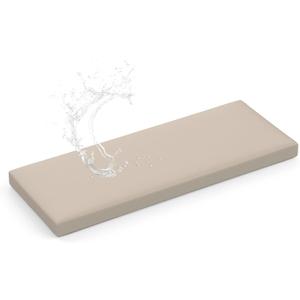 Shinnwa Waterproof Bench Cushion with Ties for Indoor Furniture, Dual-Layer Memory Foam Bench Seat Cushion with Faux Leather Cover and Non-Slip Bottom, 42 x 16 x 2”, Light Camel