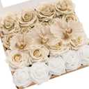 Ling's moment Artificial Flowers Fake Silk Orchid Faux Foam Roses Combo for DIY Wedding Bouquets Centerpieces Arrangements Bridal Shower Party Home Decorations, Tawny Beige & Sand Beige, 21pcs