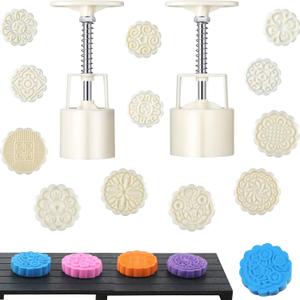 Boao 14 Pieces Bath Bomb Mold Kit Plastic Moon Cake Flowers Mold Supplies Press Includes 2 Pcs Shower Steamer Bath Bombs Press with 12 Pieces Stamps for Supply Making DIY Tools