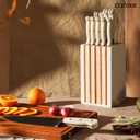 CAROTE 11 Pieces Knife Set with Block for kitchen, Stainless Steel Razor-Sharp Blade, Triple Riveted Ergonomic Handle, Wooden Magnetic Block, Essential Knife Block Set, Beige