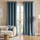 NICETOWN Stone Blue Velvet Curtains 90 inch Long for Boys - Room Darkening Thermal Insulating Soft Window Curtains for Bedroom Living Room Home Door, W52 x L90, 2 Panels