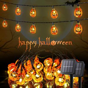 2 Pack Halloween Solar String Lights Outdoor,20ft 30 LED Pumpkin Lantern Thanksgiving Halloween Decorations for Ourdoor Garden,Yard, Patio, Xmas Tree, Party, Home(Pumpkin,2PACK)