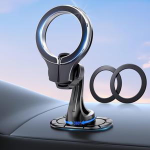 pop-tech for MagSafe Adhesive Car Mount, Strong Magnets Car Phone Holder Mount for Dashboard, 360 Rotation Magnetic Cell Phone Dash Holder Curved Fit for iPhone 16 Pro Max 15 14 13 12 Series