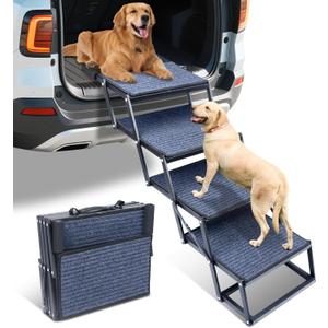 Dog Stairs for Large Dogs, Extra Wide Dog Ramp for Car with Non-Slip Surface, Foldable Pet Steps for Cars, SUV, Truck, RV, Supports up to 200 lbs, 4 Steps