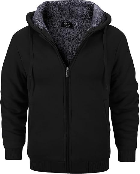 GEEK LIGHTING Men’s Fleece-Lined Zip Up Hoodie, Thick Hooded Jacket Winter Warm Athletic Sweatshirt (Size XL, Black)