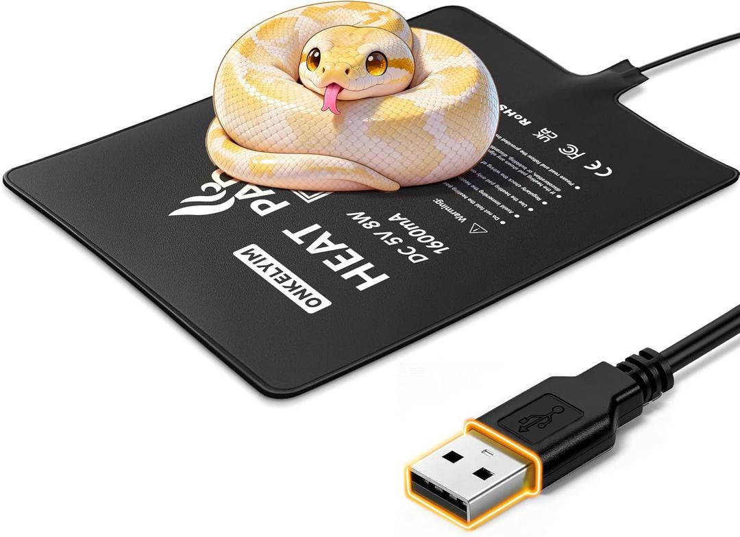 USB Reptile Heat Pad, 6"X8" 8W Heat Mat for Reptiles, Reptile Heating Pad Under Tank Terrarium Heating Mat Waterproof for for Plants, Seeds, Lizard, Snake, Turtle, Hermit Crab