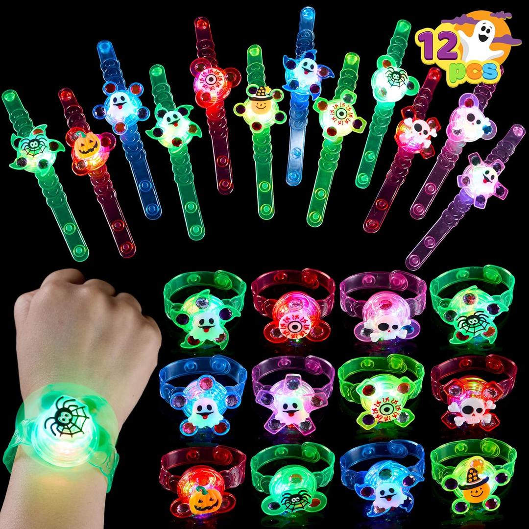 JOYIN 12 PCS Halloween LED Light Up Bracelets, Glow Flashing Wristband Fidget Toys for Kids Gift, Glow in the Dark Party Favors, Trick or Treats for Classroom Game Prizes, Goodie Bag Fillers