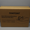 Cat Litter Box Stainless Steel Enclosure, Comfortable Space for Large Cats and Kittens, Easy to Clean Smooth Surface, Durable Metal Build with Cover, Litter Pad, Footboard and Shovel (Dark Gray)