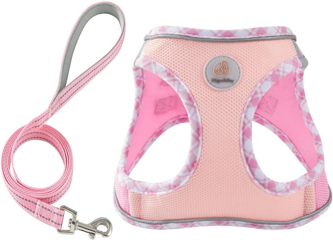 Hipubby Dog Harness Small Sized and Leash Set, No Pull Soft Mesh Puppy Vest, Reflective Breathable Lightweight Pet Harness, Harness for Small Medium Dogs and Cats - Light Pink L (L (Chest: 19.5"-21.5"))