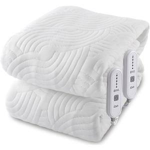 Queen Size Heated Mattress Pad -Bed Heating Pad with Deep Pocket,Dual Controller Electric Bed Warmer with Auto Shut Off & 5 Heat Settings 14.3ft Long Cord| Machine Washable (60x80 Inch) (White)