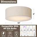 CALOKES 18-Inch Large Flush Mount Ceiling Light Fixture with Fabric Shade, Modern Drum Closed to Ceiling Lighting for Living Dining Room, Bedroom, Kitchen, Foyer - Farmhouse 3-Light Lamp & Chandelier