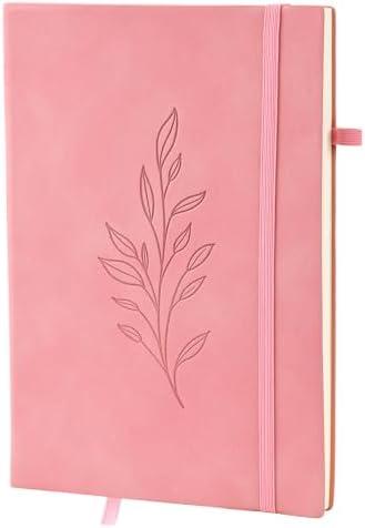 ZQZYMXQ A5 Lined Notebook Journal for Women Men, 200 Pages, Leaf Leather Hardcover Notebooks for Work Note Taking (Pink), Set of 3