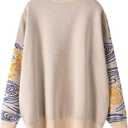 Women's Long Sleeve Crew Neck Sweatshirt Knit Pullover Casual Van Gogh Cartoon Sweater (Beige, XXL)