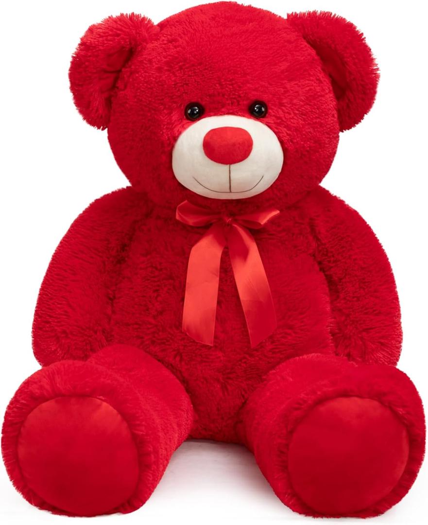 Big Teddy Bear Stuffed Animal Giant Teddy Bear Plush with Red Ribbon Bow Plush Toy Gift for Girlfriend Bride 36 inch Red