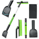 45.6" Ice Scraper and Snow Brush for Car Windshield [Silicone Bristles] ,3-in-1 Extendable Emergency Snow Shovel with Ergonomic Foam Grip and 360° Pivoting Brush Head for Christmas Car Auto Truck SUV, Green