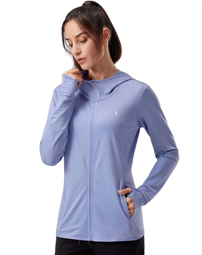Soothfeel Women's UPF 50+ Sun Protection Hoodie Jacket Lightweight Long Sleeve Sun Shirt for Women with Pocket Hiking Outdoor (X-Large)