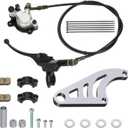 Upgraded Mini Bike Hydraulic Brake Kit and Rear Chrome Brake Caliper Mounting Bracket Adapter Compatible with Coleman CT100U Minibike with Master Cylinder Pad Hardware Parts (Silver)