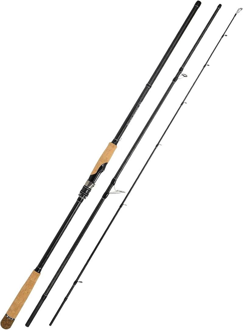 Jenseits 12Ft Spinning Fishing Rod, 3-Piece Heavy Fast Action Travel Rod | 24T Carbon Fiber, 3A & EVA Handle, Smooth Ceramic Guides for Bass, Walleye, Striper, Lake, River, Freshwater & Surf Fishing, Spinning, 12'0"-Heavy-Fast-Black