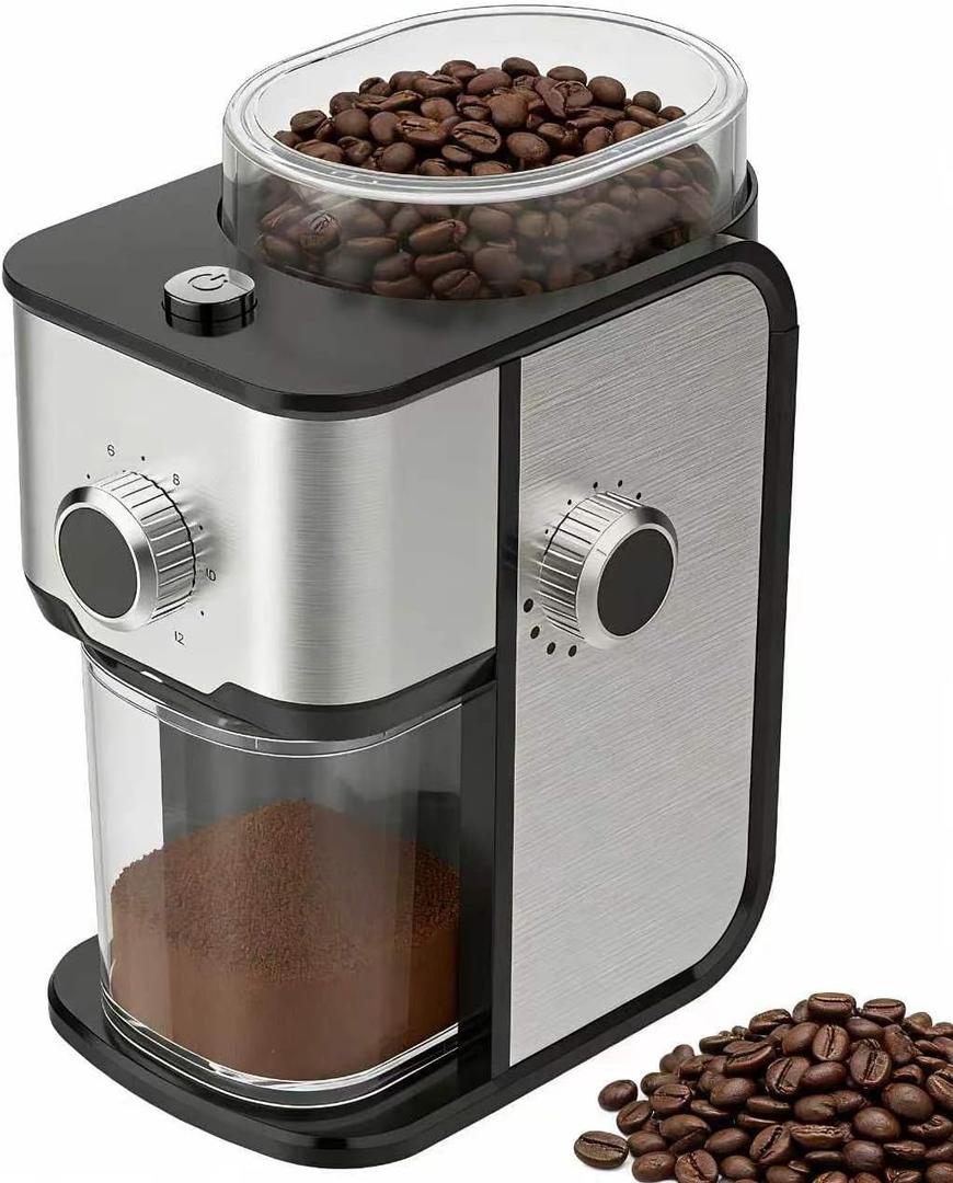 Ollygrin Flat Burr Coffee Grinder Electric, Adjustable Coffee Grinder for Home Use, Compact Coffee Beans Grinder with 14 Grind Settings, 2-12 Cups for Home & Office