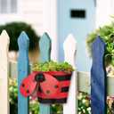 BAYN Set of 2 Ladybug Wall Hanging Planter Decor Art, Metal Wall Mounted Planters Garden Yard Decorative Flower Pot Indoor Outdoor Wall Planter Succulent Plant Container