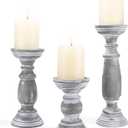 Rustic Wooden Pillar Candle Holders Set of 3, 12'' 9'' 6'' Farmhouse Wood Candle Stand for Table Centerpieces, Vintage Tall Candleholders Fireplace Mantel Decor for Living Room, Grey