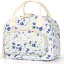 TESAFNG Lunch Bag - Insulated Lunch Box for Women, Reusable Large Capacity Cooler Bag for Adult, Small Leakproof Cute Corduroy Lunch Tote for Work Office Travel Picnic (Blue Flower)