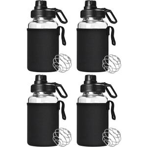 Glass Shaker Bottle, 4 Pack 22oz BPA-Free Odorless Shaker Bottle with 304 Stainless Steel Ball and Removable Cleaning Brush for Fitness Protein Mixes