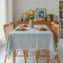 Linen Rectangle Table Cloth Neutral Textured Rustic Tablecloth, Wrinkle Free Washable Burlap Table Cover with Tassels for Kitchen Dining Holiday Parties55 x 87 inch, 6-8 Seats, Grey